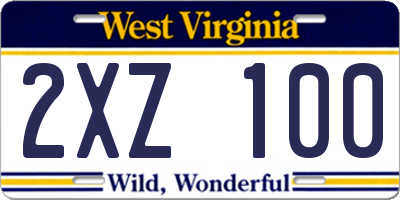 WV license plate 2XZ100