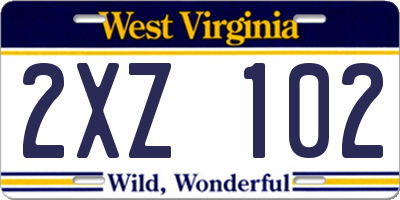 WV license plate 2XZ102