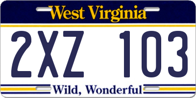 WV license plate 2XZ103