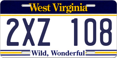 WV license plate 2XZ108