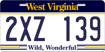 WV license plate 2XZ139