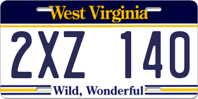 WV license plate 2XZ140