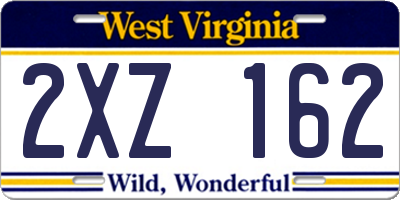 WV license plate 2XZ162