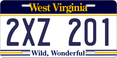 WV license plate 2XZ201