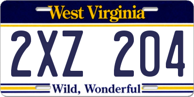 WV license plate 2XZ204