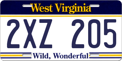 WV license plate 2XZ205