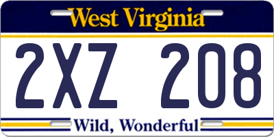 WV license plate 2XZ208