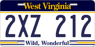 WV license plate 2XZ212