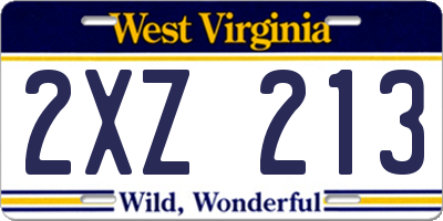 WV license plate 2XZ213