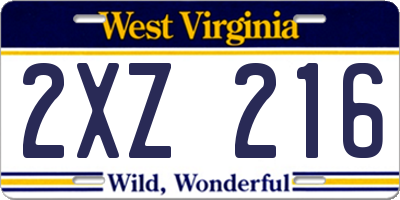 WV license plate 2XZ216