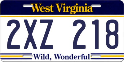 WV license plate 2XZ218