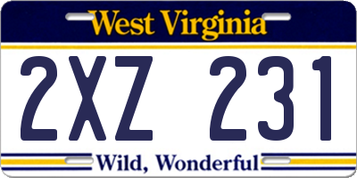 WV license plate 2XZ231