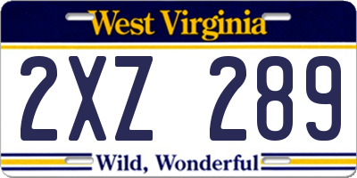 WV license plate 2XZ289