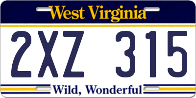 WV license plate 2XZ315