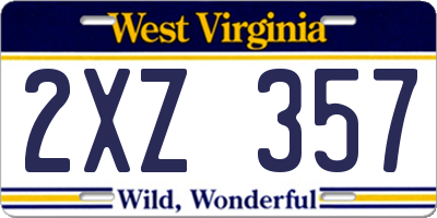 WV license plate 2XZ357