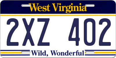 WV license plate 2XZ402