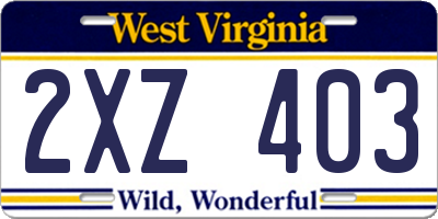 WV license plate 2XZ403