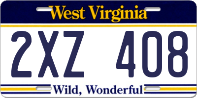 WV license plate 2XZ408