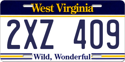 WV license plate 2XZ409