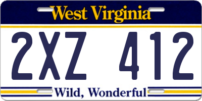 WV license plate 2XZ412