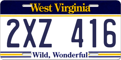 WV license plate 2XZ416