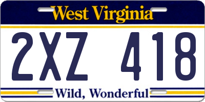 WV license plate 2XZ418
