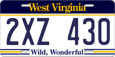 WV license plate 2XZ430