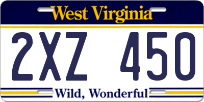 WV license plate 2XZ450