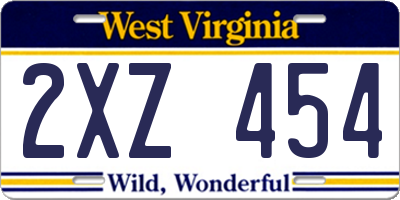 WV license plate 2XZ454