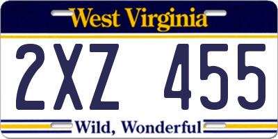 WV license plate 2XZ455
