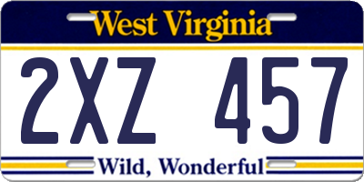 WV license plate 2XZ457