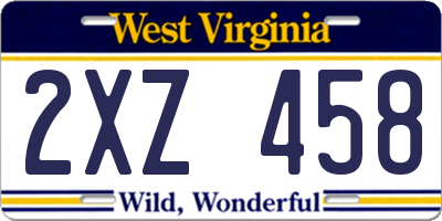 WV license plate 2XZ458