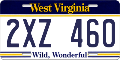 WV license plate 2XZ460