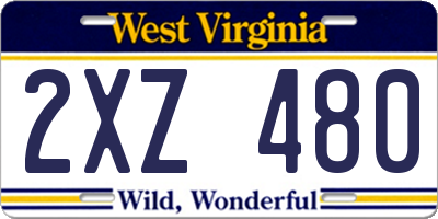 WV license plate 2XZ480