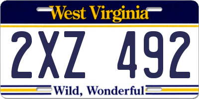 WV license plate 2XZ492