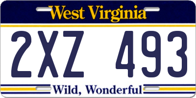 WV license plate 2XZ493
