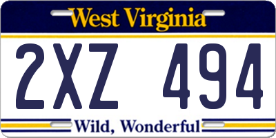 WV license plate 2XZ494