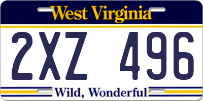 WV license plate 2XZ496