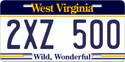 WV license plate 2XZ500