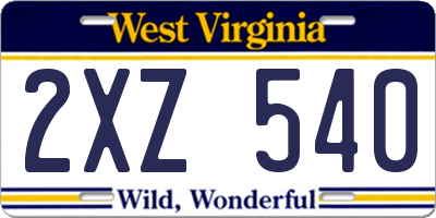 WV license plate 2XZ540