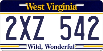 WV license plate 2XZ542