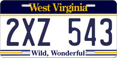 WV license plate 2XZ543
