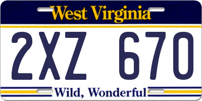WV license plate 2XZ670