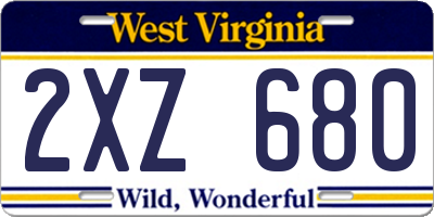 WV license plate 2XZ680