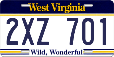 WV license plate 2XZ701