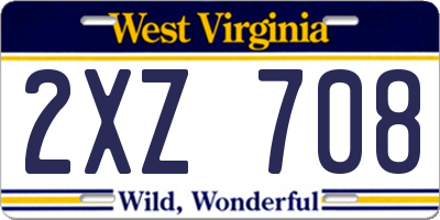 WV license plate 2XZ708