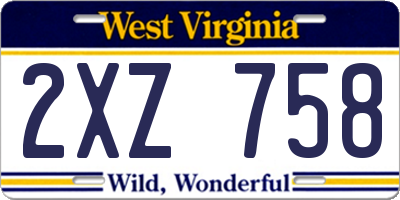 WV license plate 2XZ758