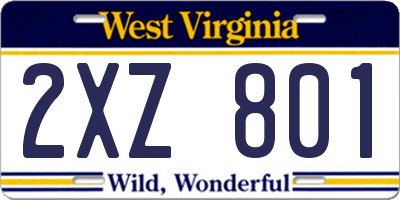 WV license plate 2XZ801
