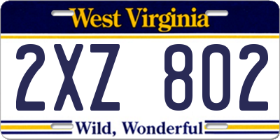 WV license plate 2XZ802