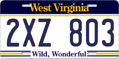WV license plate 2XZ803